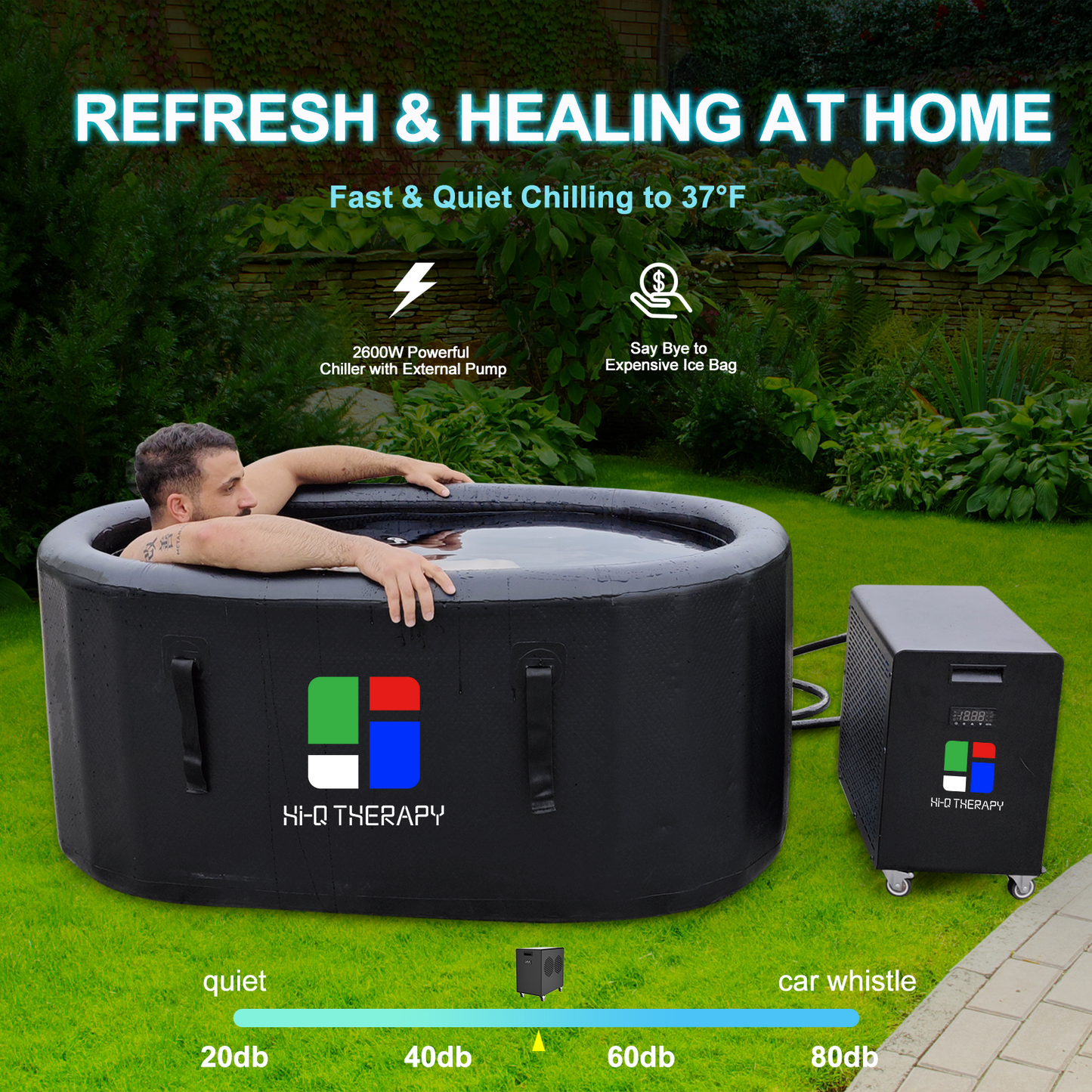 Hi-Q Therapy Ice Bath Tub with Chiller 1hp, Cold plunge Kit with External Pump