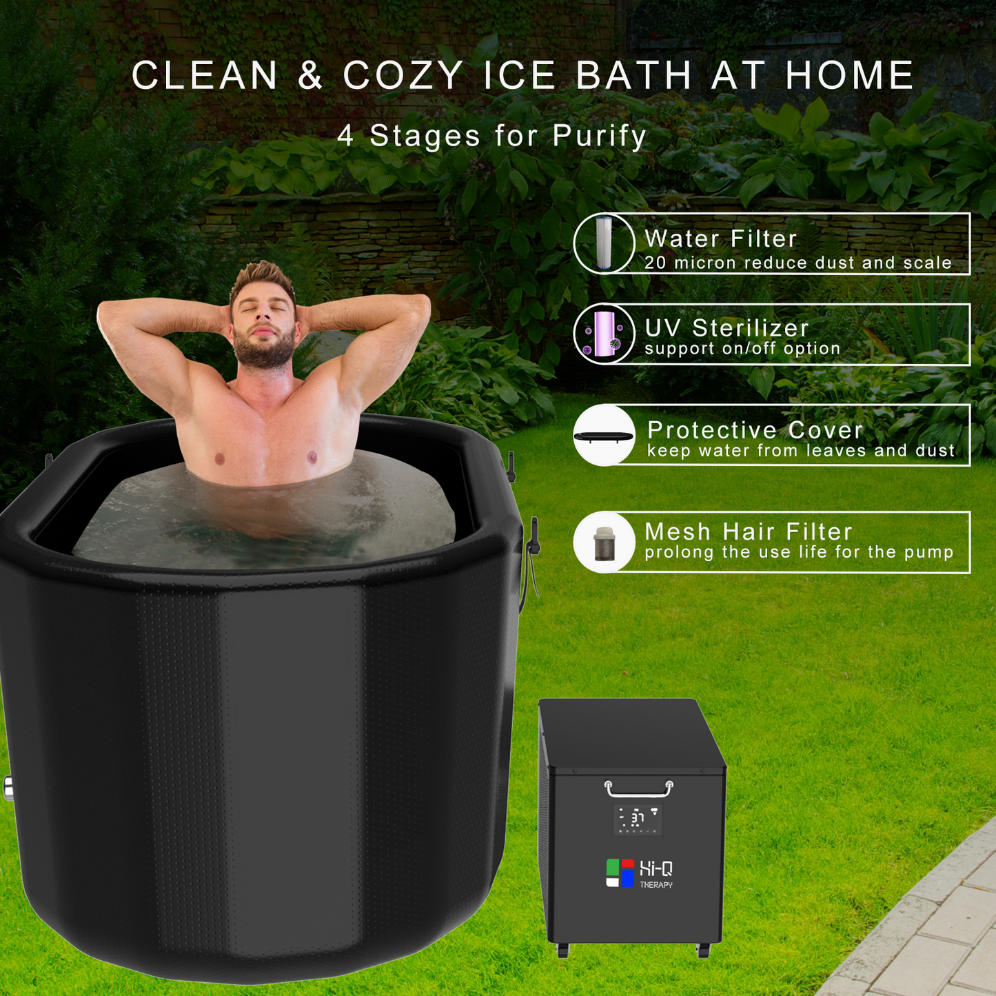 Hi-Q Therapy Smart UV disinfection Cold plunge lce Bath 1.0hp Chiller Pro With Wifi and Pump