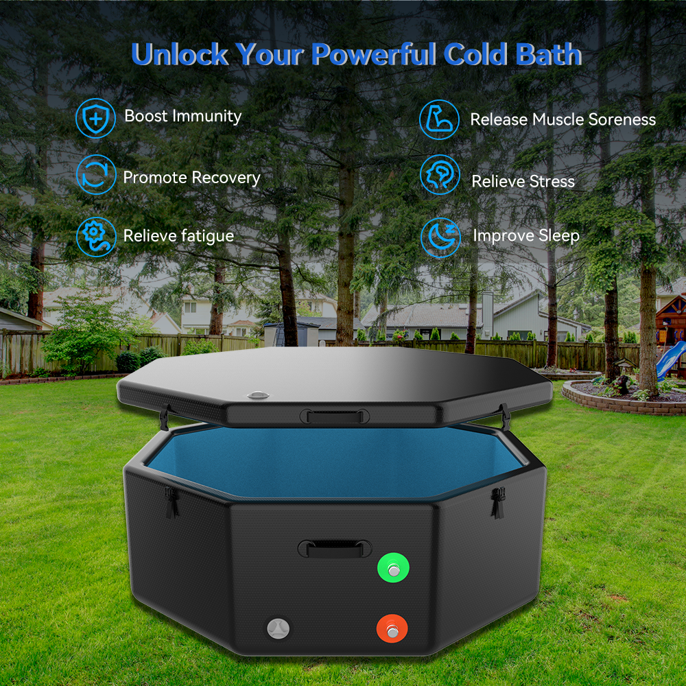 Hi-Q Therapy Black 180*65cm Octagonal Ice Bath Tub Athletes Recovery Cold Water Bath