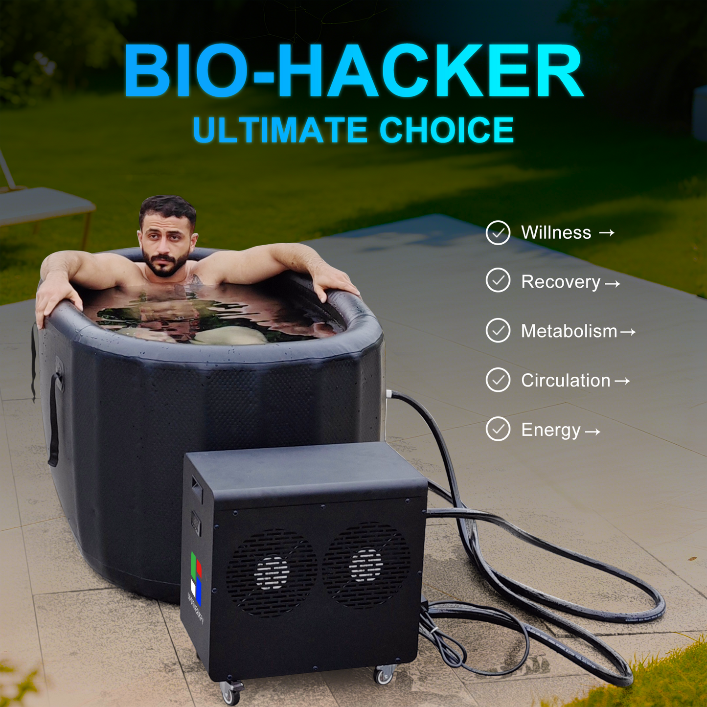 Hi-Q Therapy Ice Bath Tub with Chiller 1hp, Cold plunge Kit with External Pump