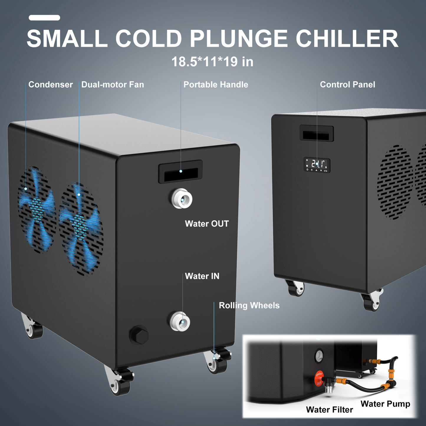 Hi-Q Therapy Ice Bath Tub with Chiller 1hp, Cold plunge Kit with External Pump