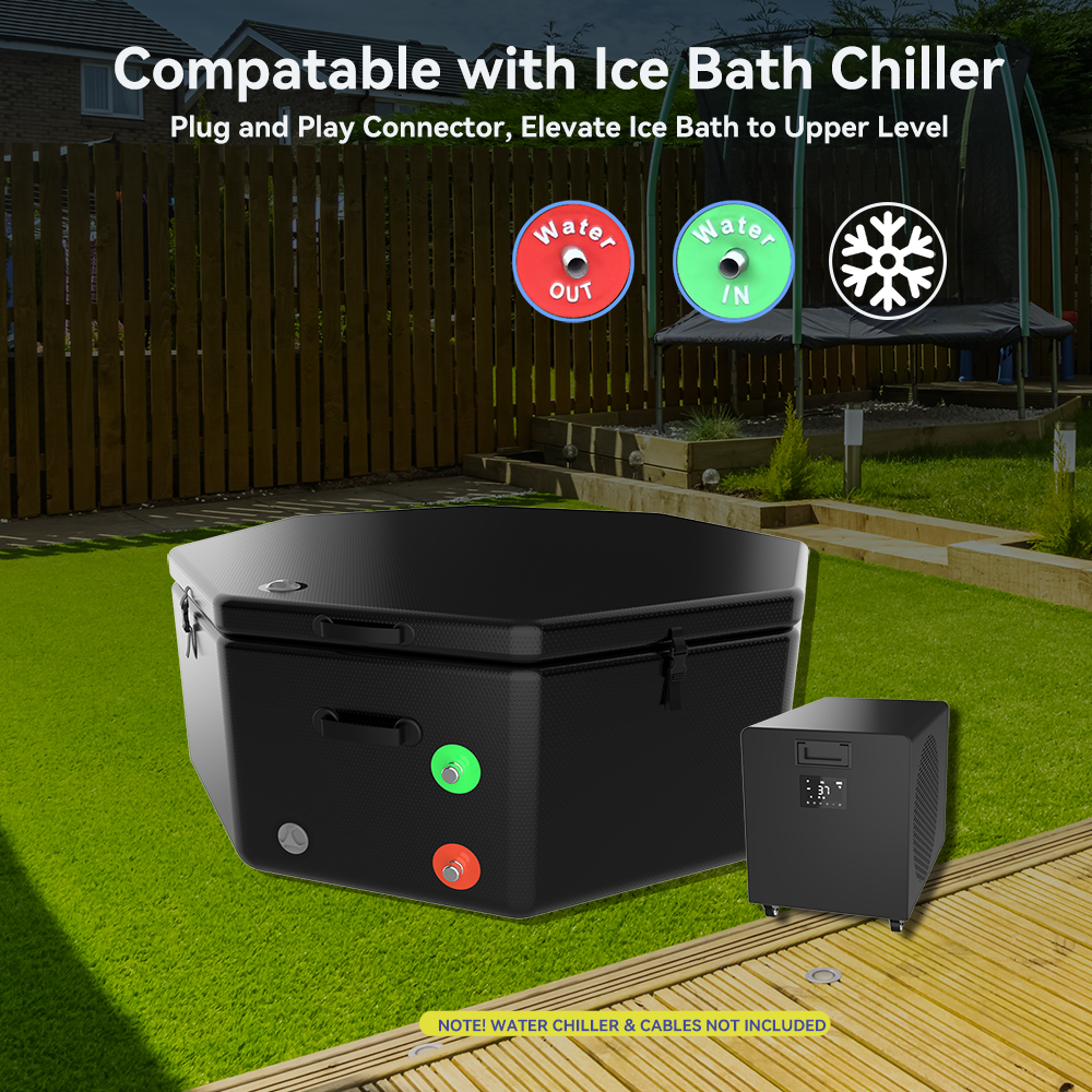 Hi-Q Therapy Black 180*65cm Octagonal Ice Bath Tub Athletes Recovery Cold Water Bath