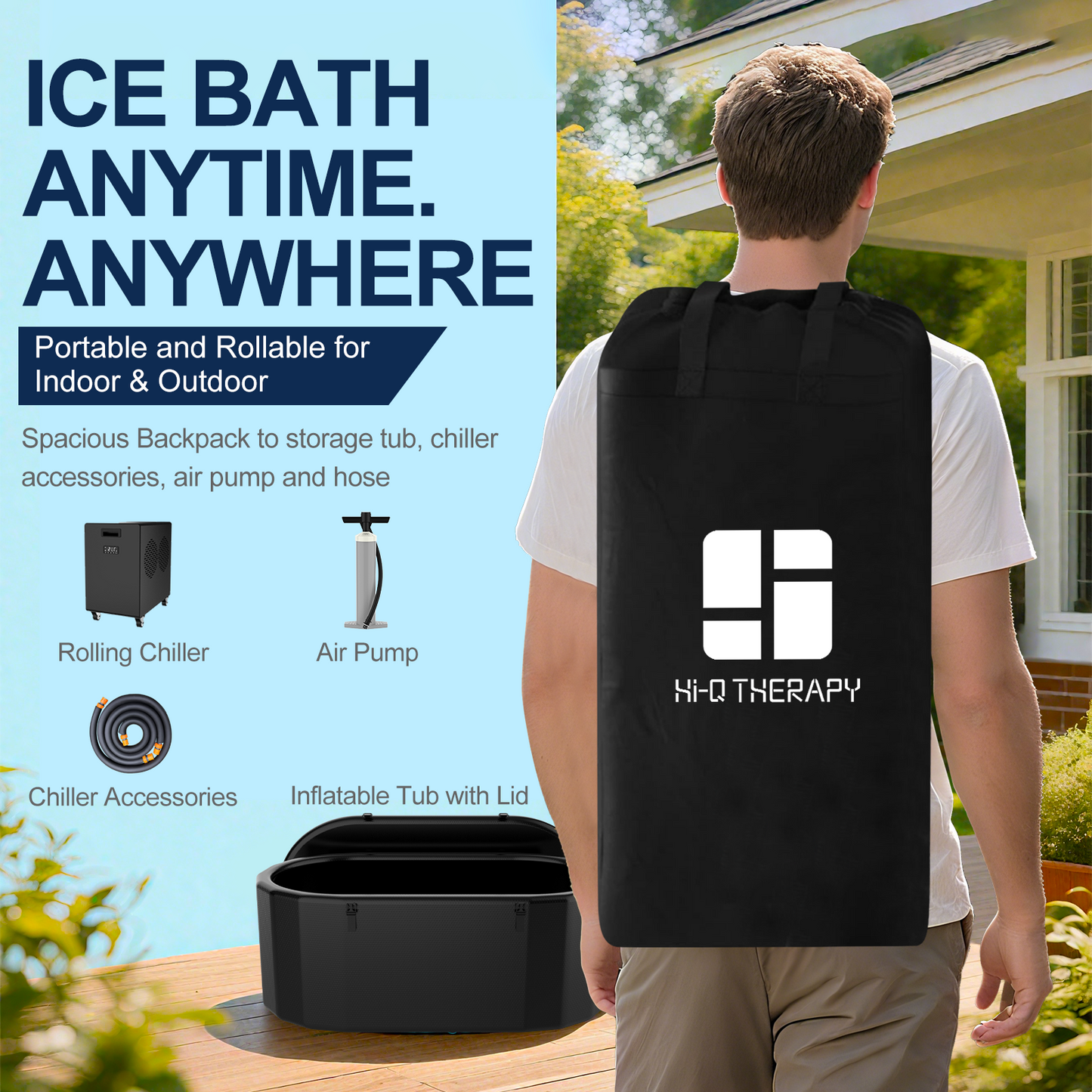 Hi-Q Therapy Ice Bath Tub with Chiller 1hp, Cold plunge Kit with External Pump