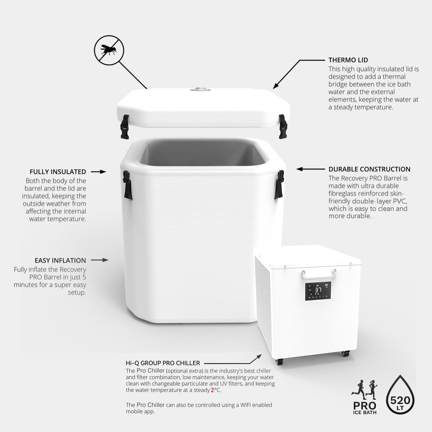 Hi-Q Therapy Quadrilateral Cold Plunge Recovery Barrel IceBath White