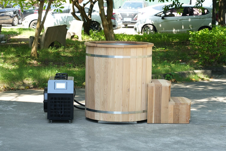 Natural Wood Cold Plunge Tub, Red Cedar Well-made, 304 Stainless Steel Ice Bathtub for Chiller