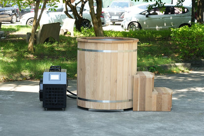 Natural Wood Cold Plunge Tub, Red Cedar Well-made, 304 Stainless Steel Ice Bathtub for Chiller