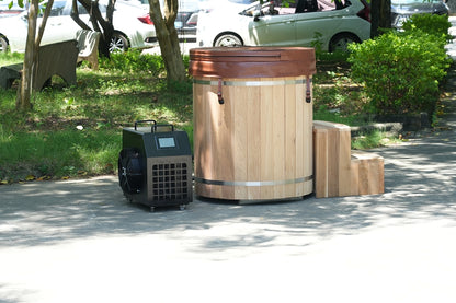 Natural Wood Cold Plunge Tub, Red Cedar Well-made, 304 Stainless Steel Ice Bathtub for Chiller