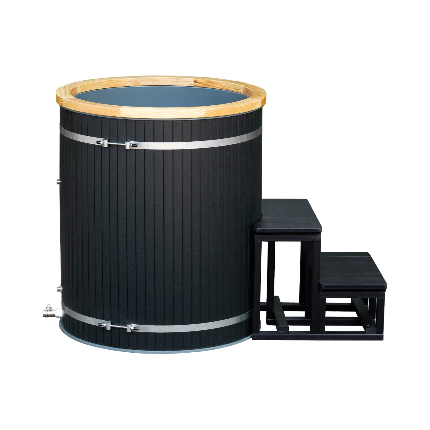 Composite Wood Ice Bath Tub with PP Liner, Black Round Bathtub for Cold Plunge Chiller