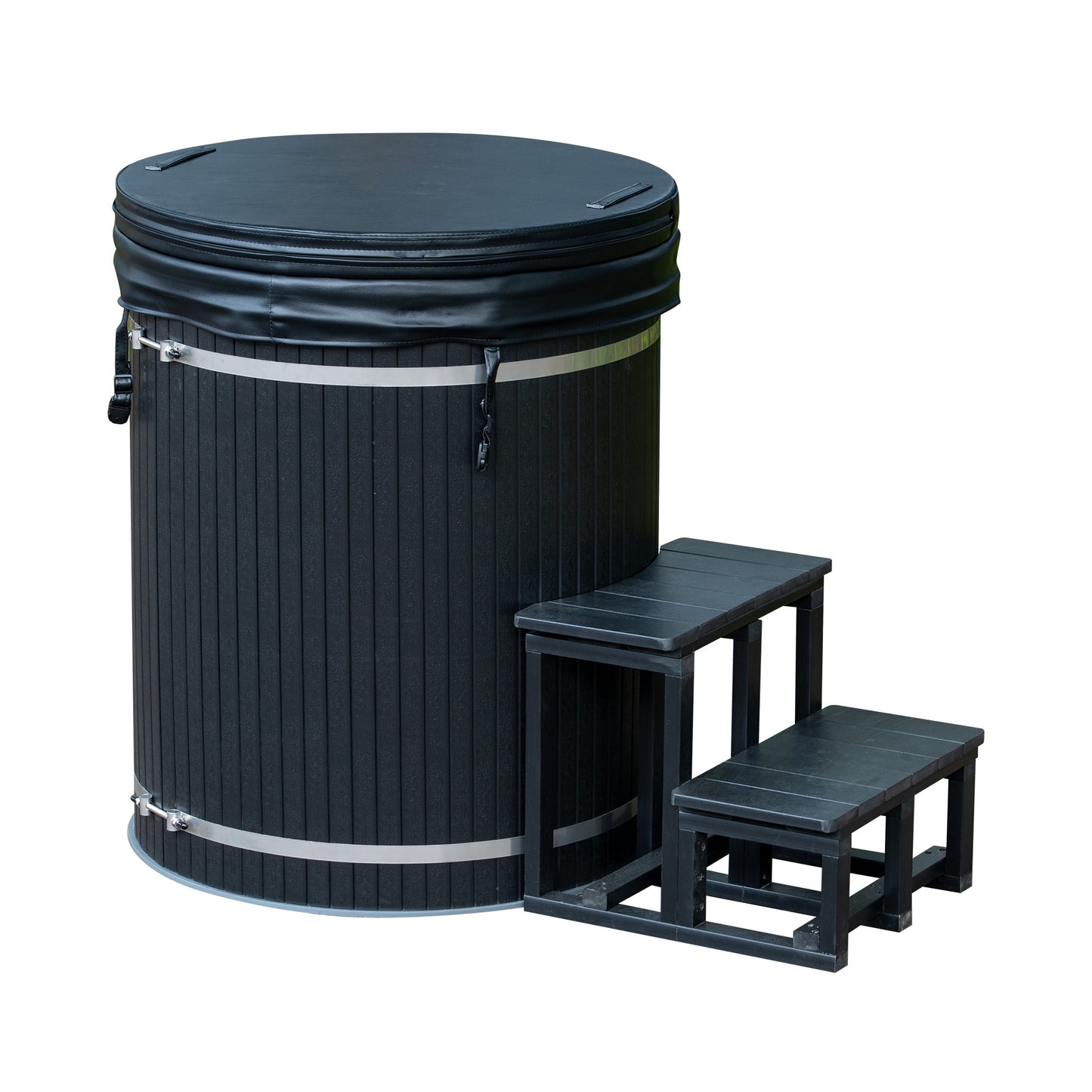 Composite Wood Ice Bath Tub with PP Liner, Black Round Bathtub for Cold Plunge Chiller