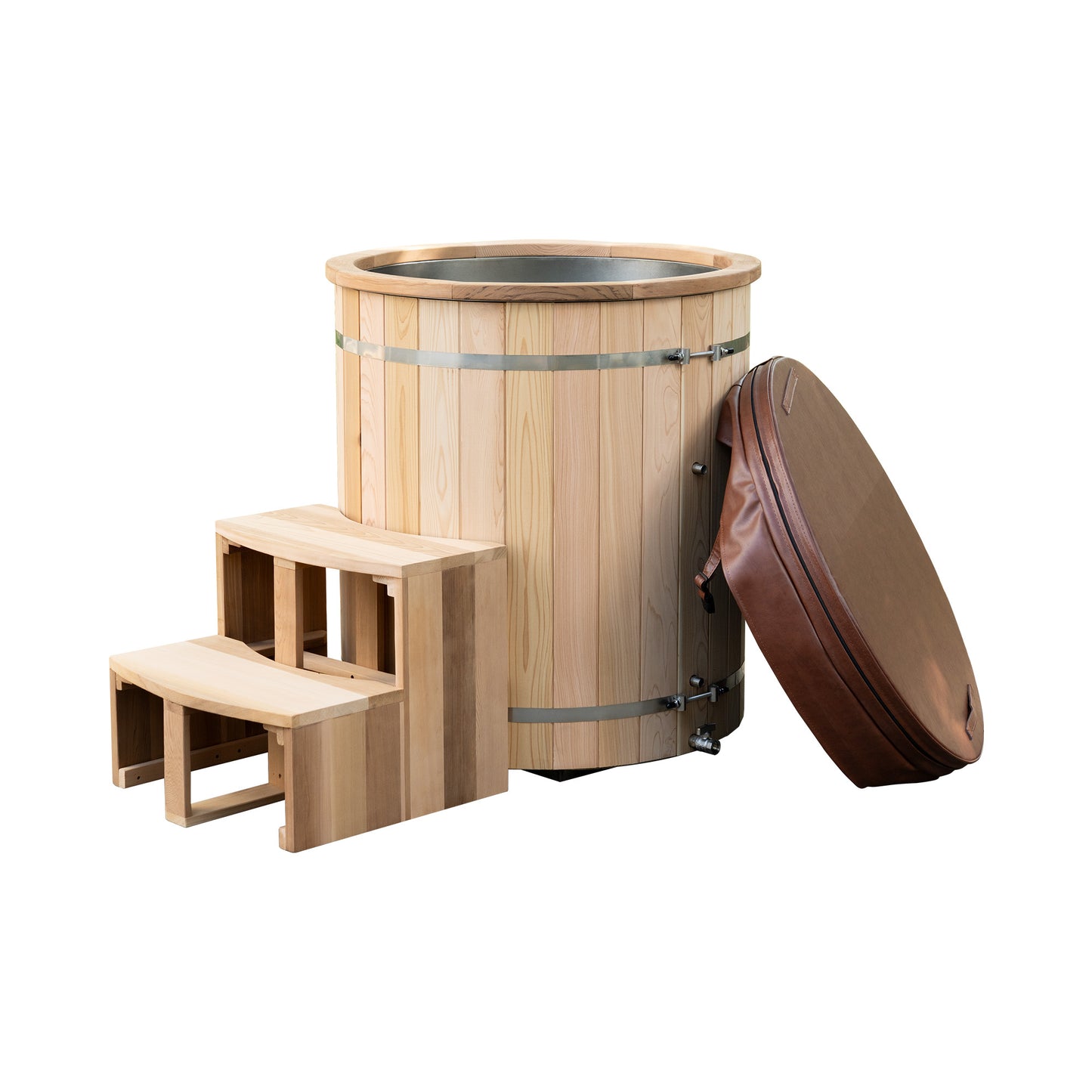 Natural Wood Cold Plunge Tub, Red Cedar Well-made, 304 Stainless Steel Ice Bathtub for Chiller